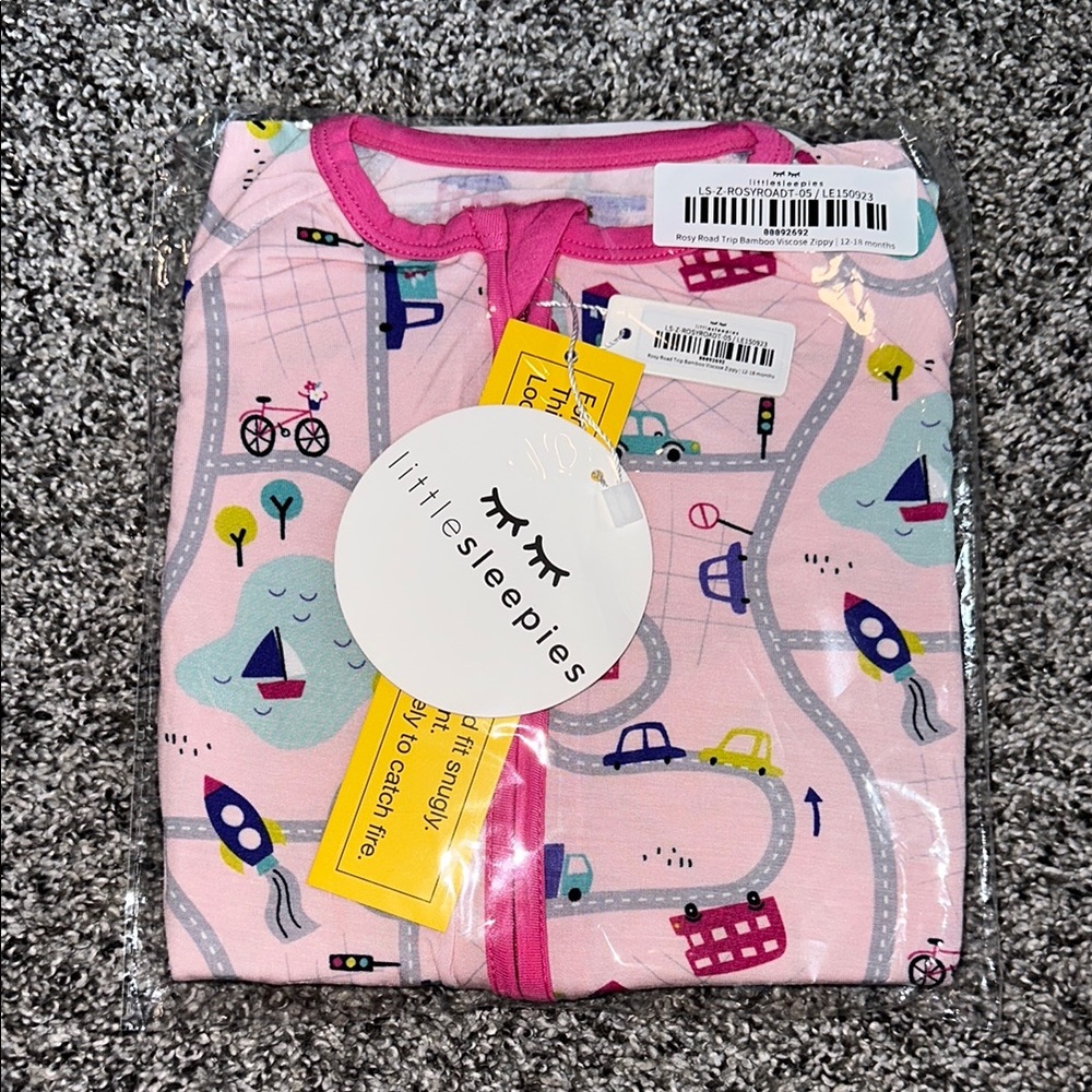 Little Sleepies Rosy Road Trip Bamboo Zippy 12-18 months NEW